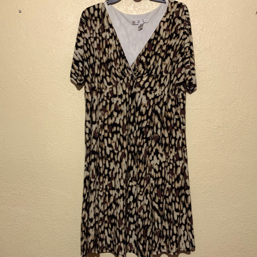 AA Studio Black Brown Dress 18W Pullover Stretchy Short Sleeve